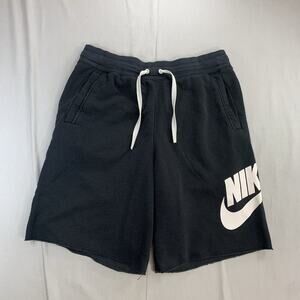 Nike Sportswear Alumni White Black Mens S Swoosh Athleisure Graphic Sweat Shorts